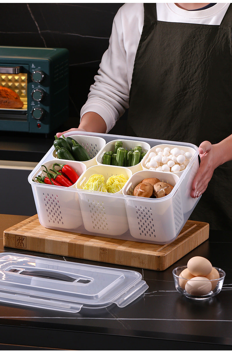 YAH XL Smart Kitchen Storage Boxes - Airtight, Microwave & Freezer Safe. Fridge & Pantry Organizers - Durable Containers - Draining Baskets & Dividers