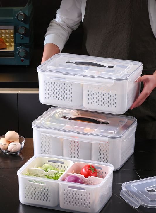 YAH XL Smart Kitchen Storage Boxes - Airtight, Microwave & Freezer Safe. Fridge & Pantry Organizers - Durable Containers - Draining Baskets & Dividers