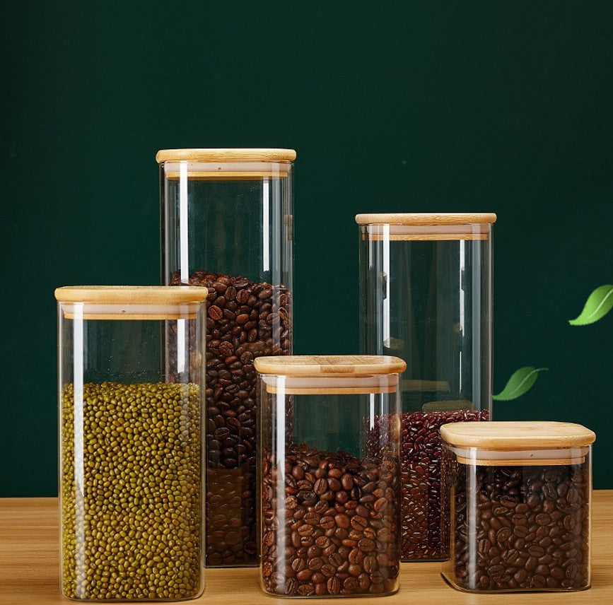 YAH 5-Piece Luxurious Airtight Glass Jar Set with Bamboo Lids