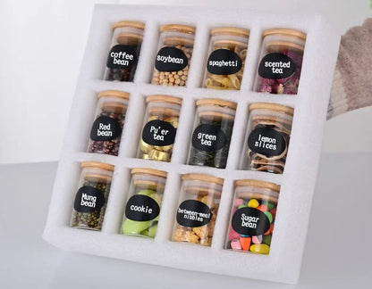 YAH 12-Piece Luxurious Airtight Glass Spice Jars with Bamboo Lids