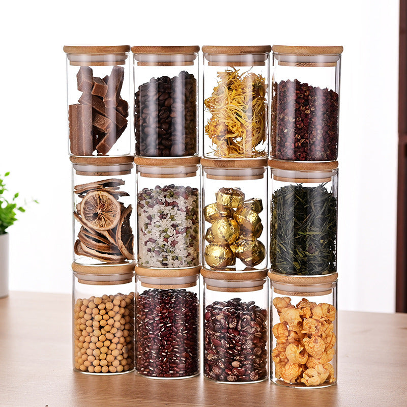 YAH 12-Piece Luxurious Airtight Glass Spice Jars with Bamboo Lids