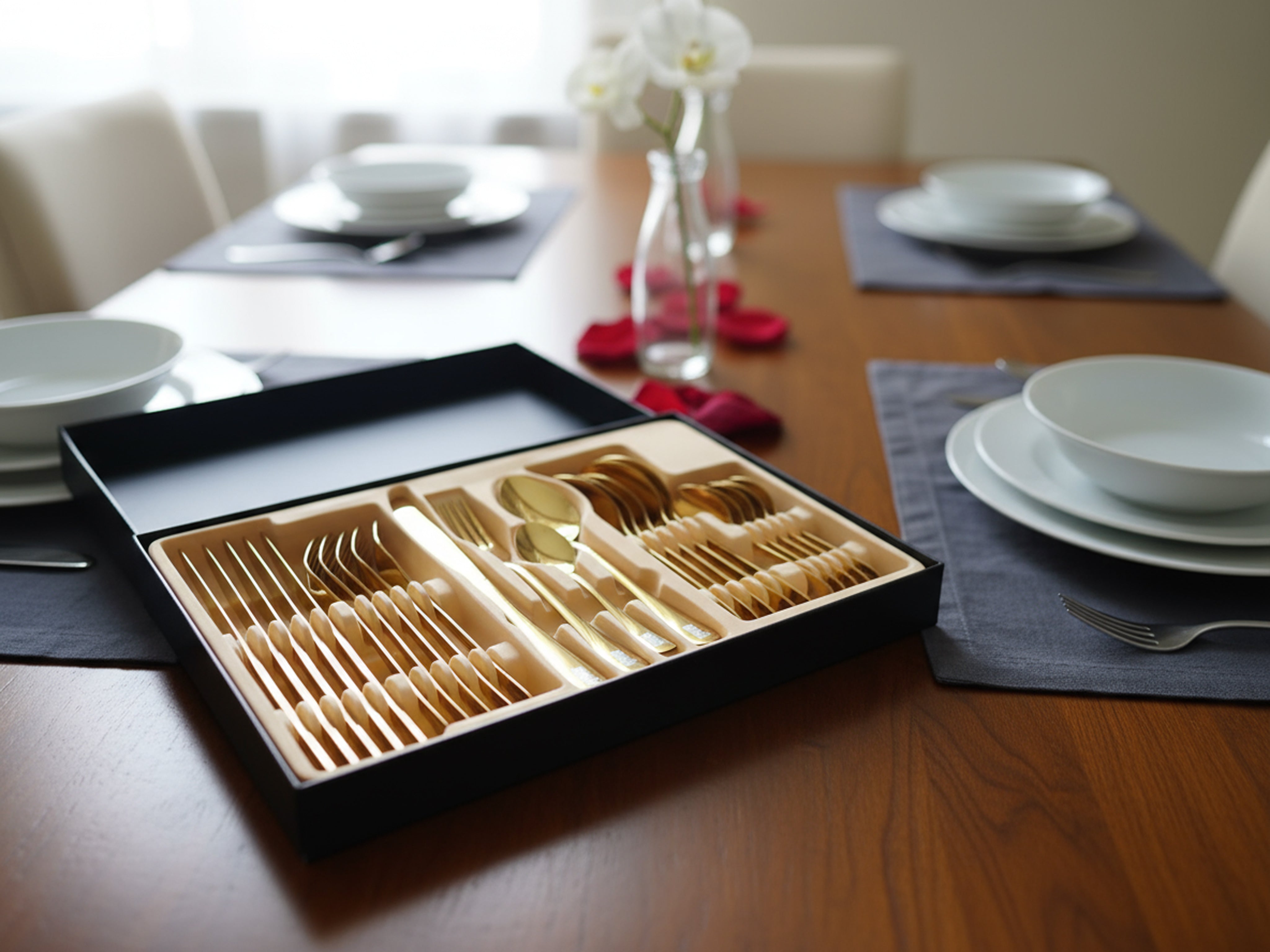 YAH Luxury 24-Piece Golden Stainless Steel Cutlery Set, Spoon Fork