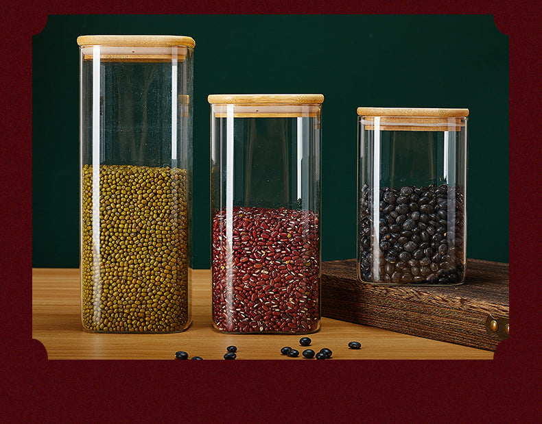 YAH 5-Piece Luxurious Airtight Glass Jar Set with Bamboo Lids