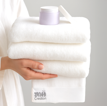 YAH Premium 3-Piece Towel Set – 100% Egyptian Cotton, 612 GSM – Ultra Soft & Absorbent Spa-Quality Towels for Bath, Hand & Face – Pure White Luxury Hotel Towels.