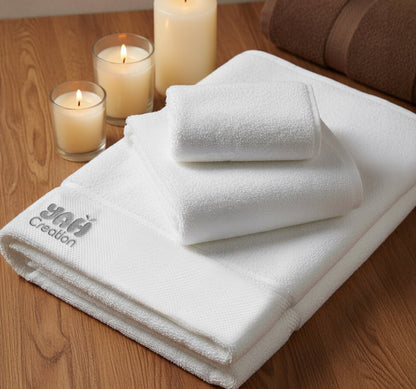 YAH Premium 3-Piece Towel Set – 100% Egyptian Cotton, 612 GSM – Ultra Soft & Absorbent Spa-Quality Towels for Bath, Hand & Face – Pure White Luxury Hotel Towels.